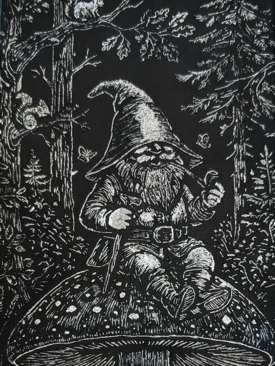 Woodland gnome etching