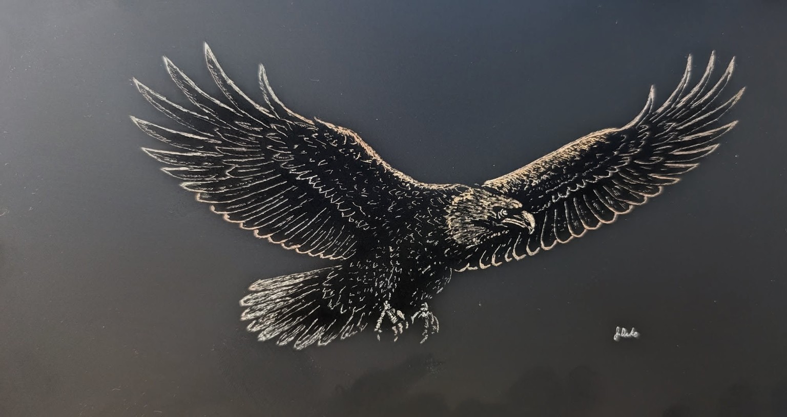 Flying raven etching